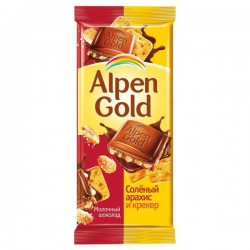 Шоколад, Alpen Gold (Альпен гольд) 90 г с соленым арахисом и крекером молочный